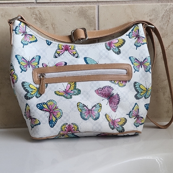 Kim Rogers Handbags - Kim Rogers Butterfly Print White and Tan Women's Bag